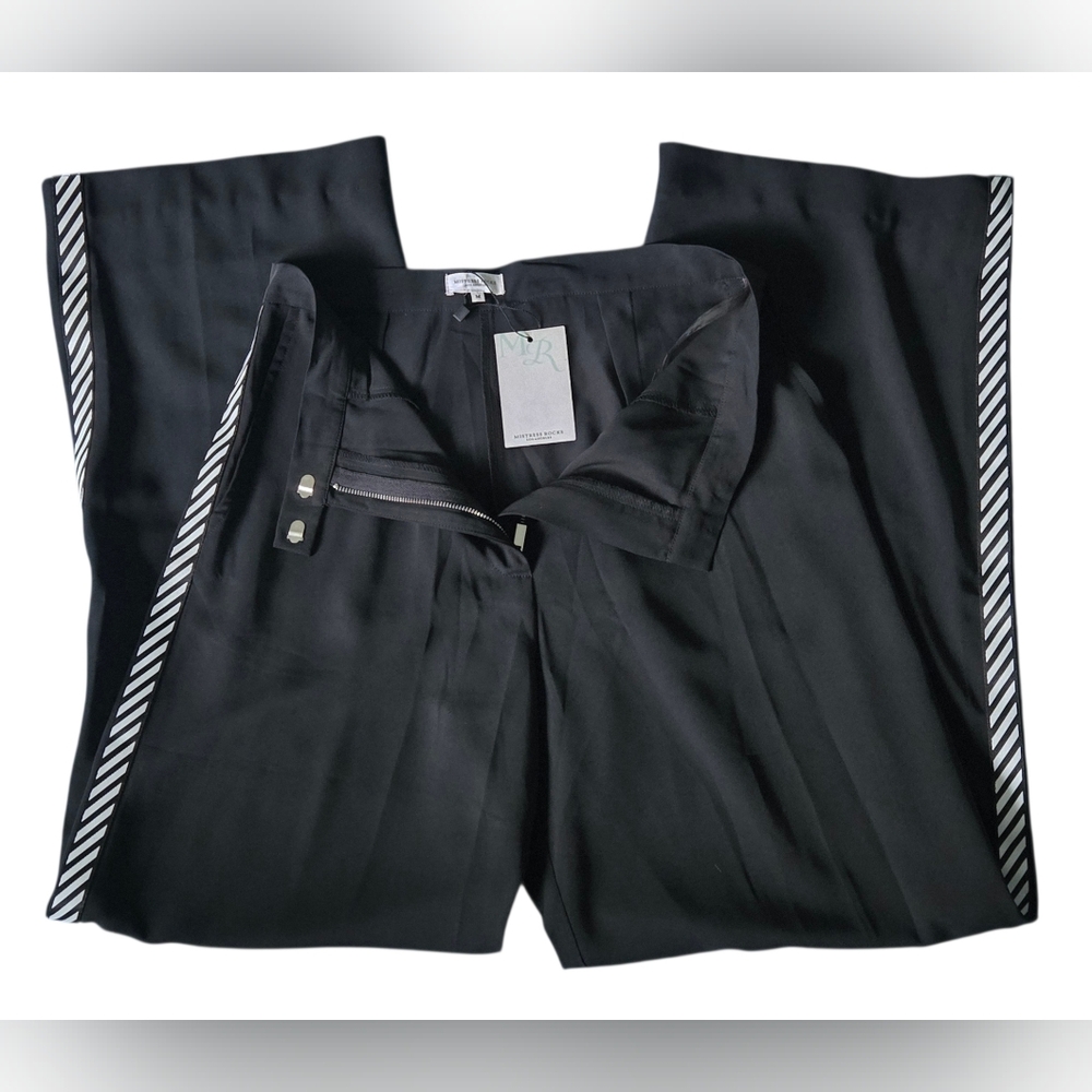 Mistress Rocks Black 'Charge' Trousers with Chevron Side Stripes ~ NWT - Picture 11 of 16